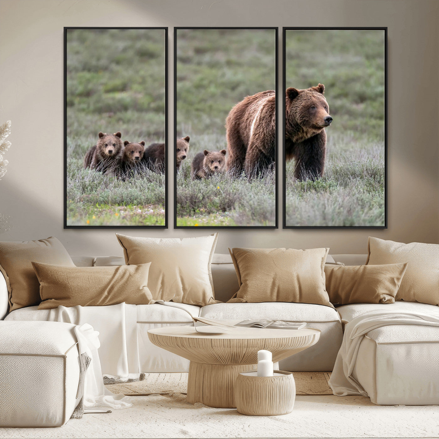 MGV-FC-48X32-3P - Wildlife Photography of 399 Grizzly Bear Cubs | Queen of the Tetons Canvas Wall Art Print