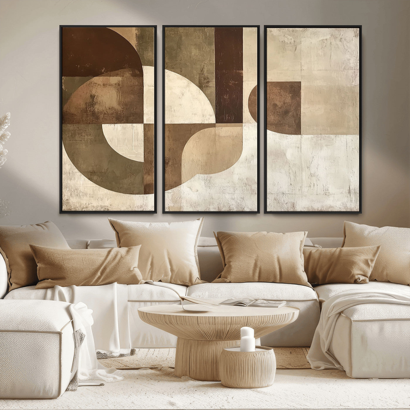 MGV-FC-48X32-3P - Wabi Sabi Geometric Wall Art | Abstract Modern Minimalist Canvas Print with Neutral Mid Century Art