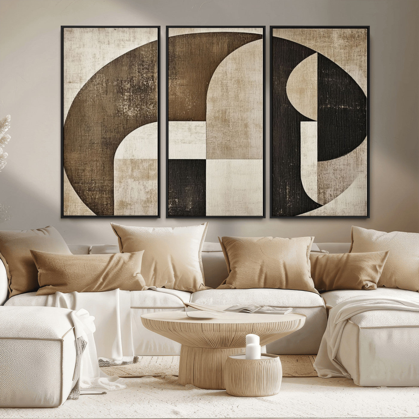 MGV-FC-48X32-3P - Wabi Sabi Abstract Wall Art | Geometric Modern Minimalist Canvas Print with Neutral Mid Century Art
