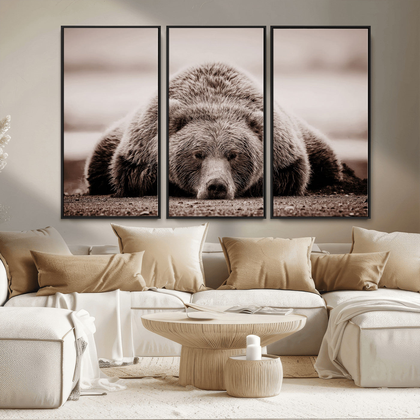 MGV-FC-48X32-3P - Grizzly Bear Wall Art Print - Bear Canvas Wall Art - Rustic Bear Portrait Canvas Print for Cabin Wall Decor and Nature-Inspired Spaces