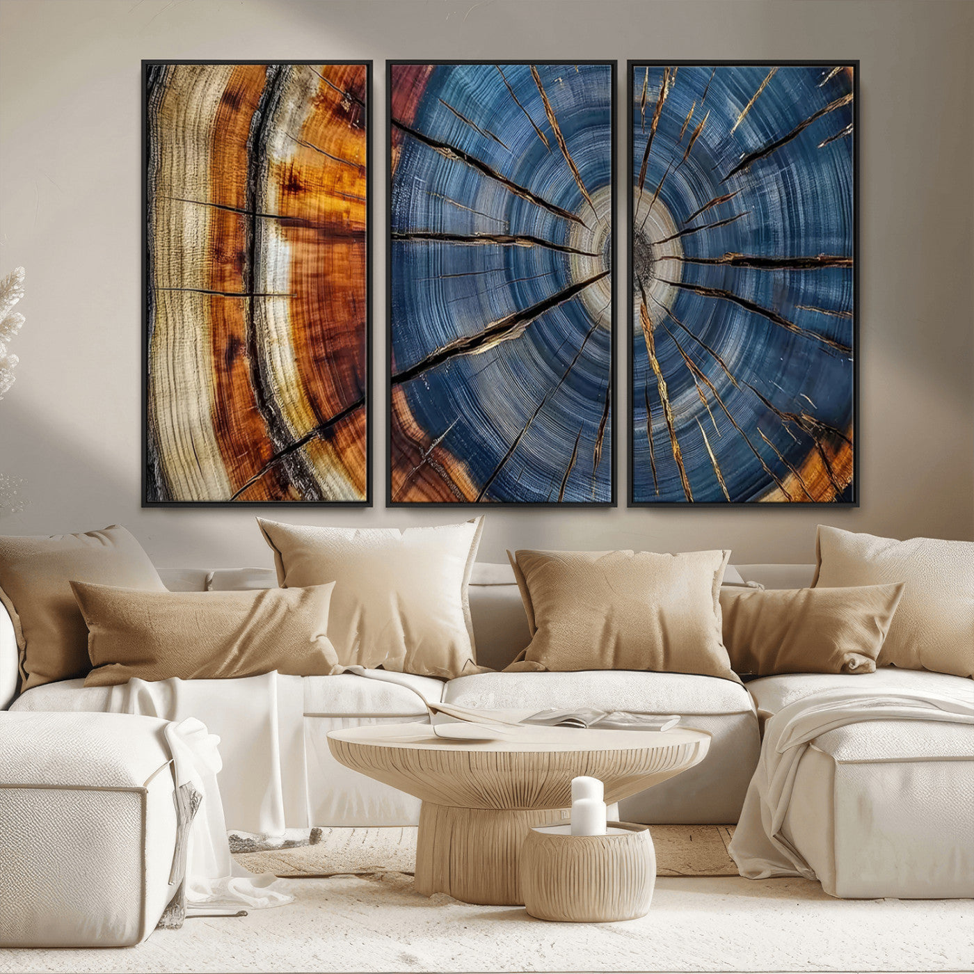 MGV-FC-48X32-3P - Abstract Tree Rings Canvas Wall Art - Wood Grain Canvas Print - Nature-Inspired Modern Wood Grain