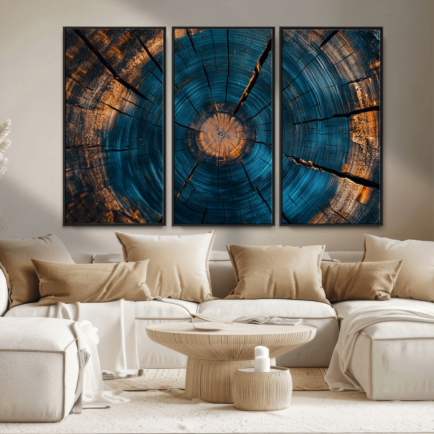 MGV-FC-48X32-3P - Abstract Tree Rings Wall Art Canvas Print - Wood Grain Rings Artwork Print - Nature Woodland Modern
