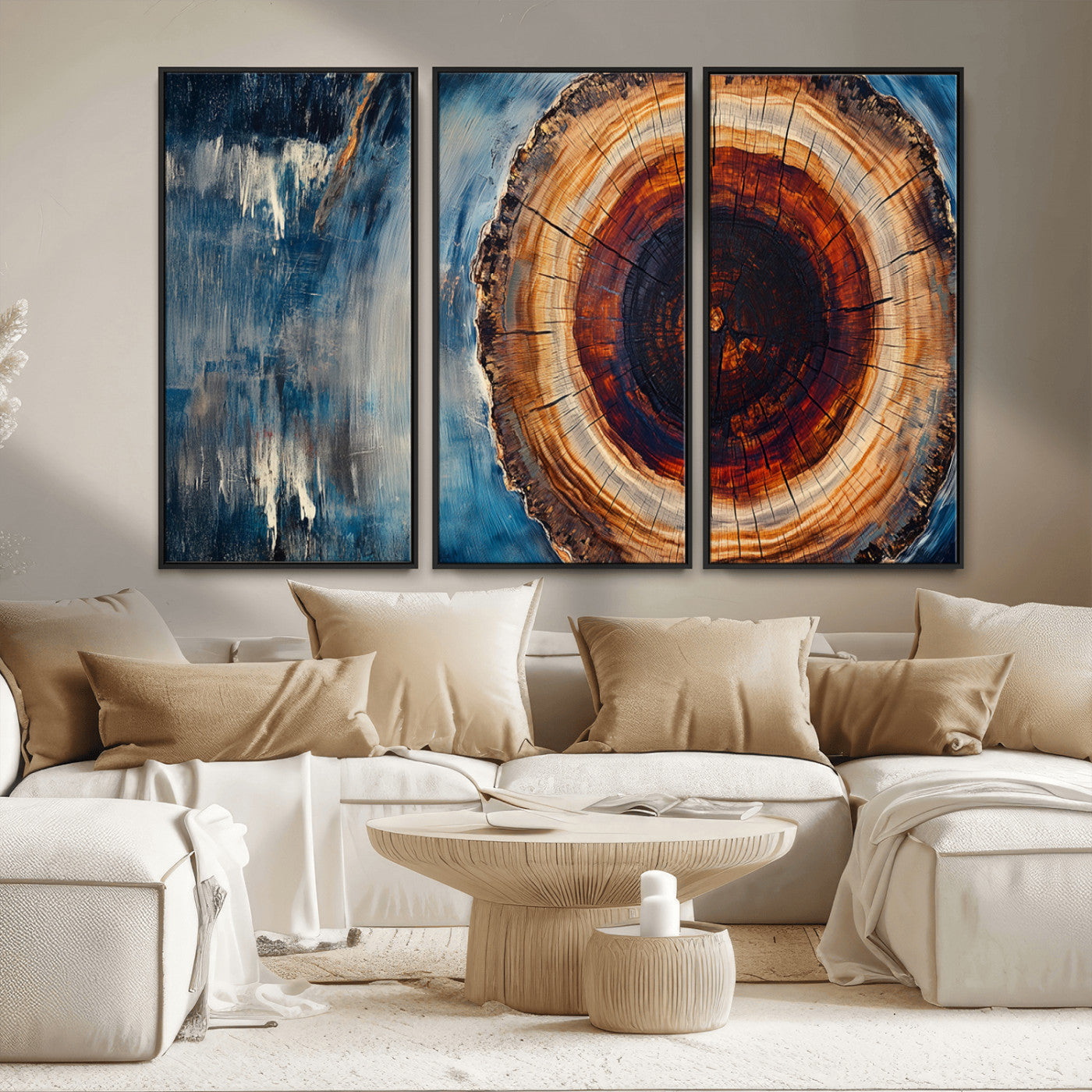 MGV-FC-48X32-3P - Abstract Tree Rings Wall Art Canvas Print - Wood Grain Rings Canvas Print - Nature Woodland Wall