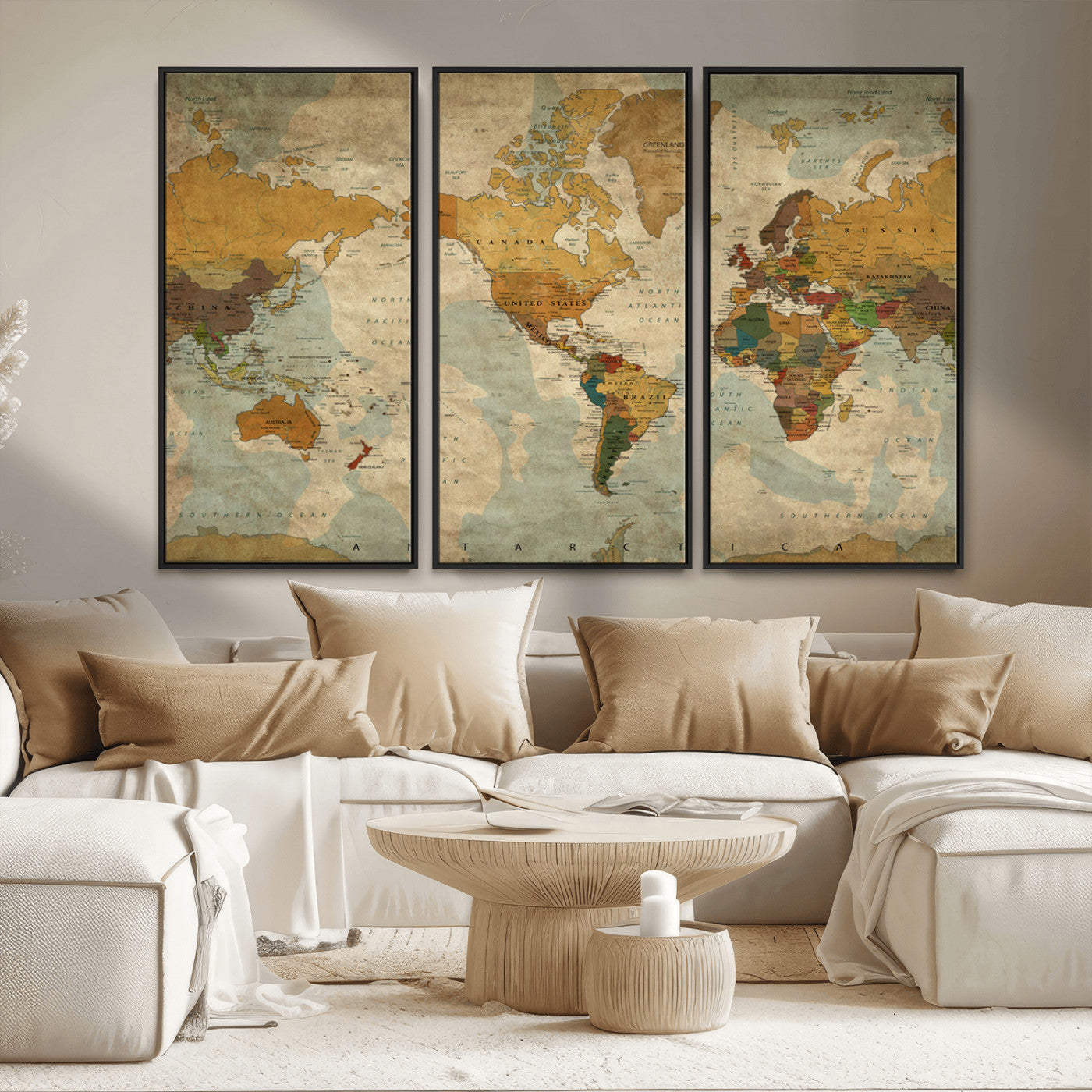 MGV-FC-48X32-3P - Push Pin World Map Canvas Print – Framed Wall Art for Couples to Track Their Travels – Anniversary