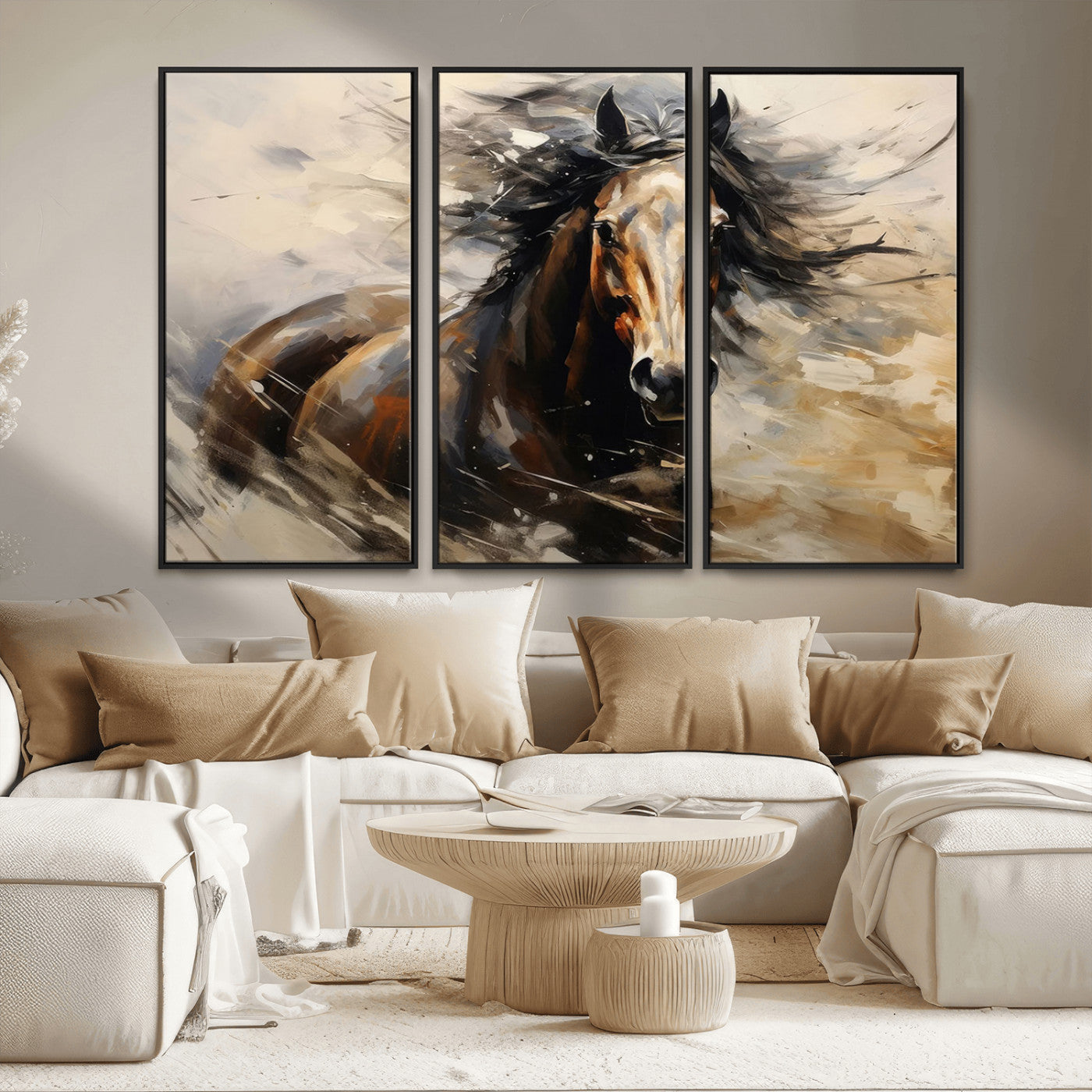 MGV-FC-48X32-3P - Abstract Wall Art Horse Print - Large Western Horse Canvas - Farmhouse Woodland Wall Art - Framed