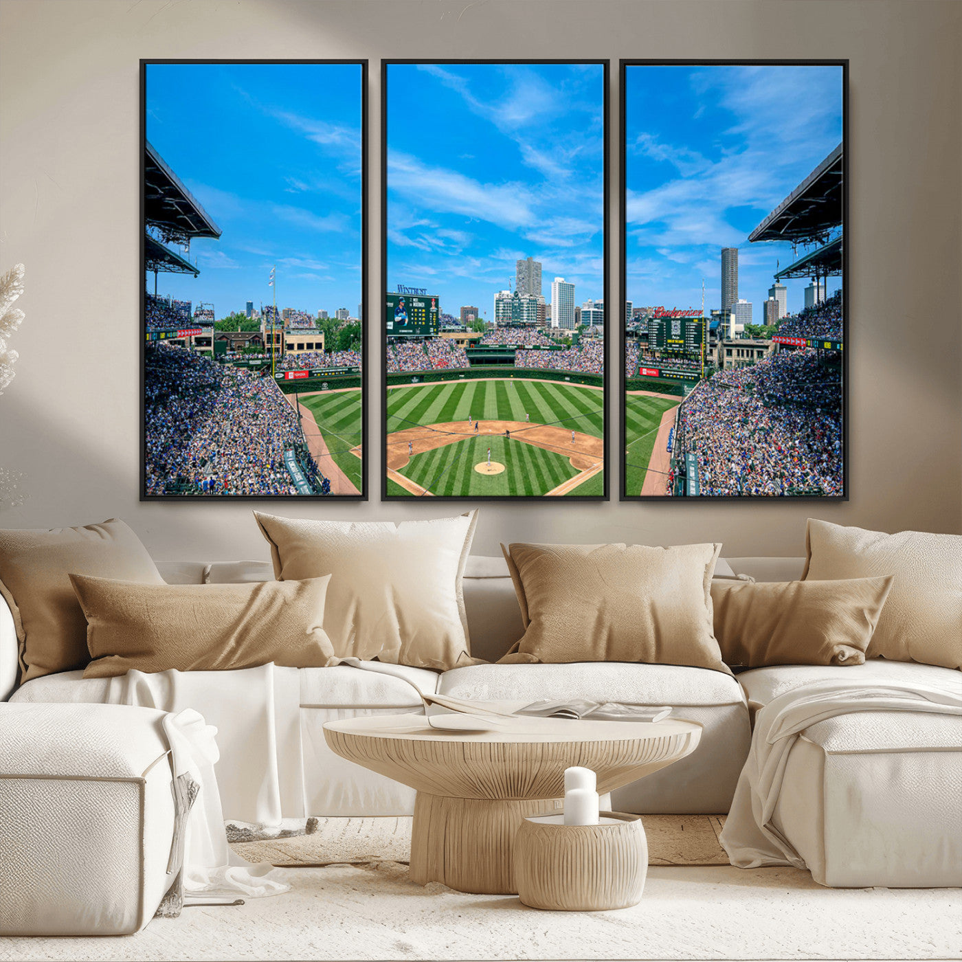 MGV-FC-48X32-3P - Wrigley Field Chicago Cubs Panoramic Art Multi Piece Canvas - Iconic Baseball Stadium Print for
