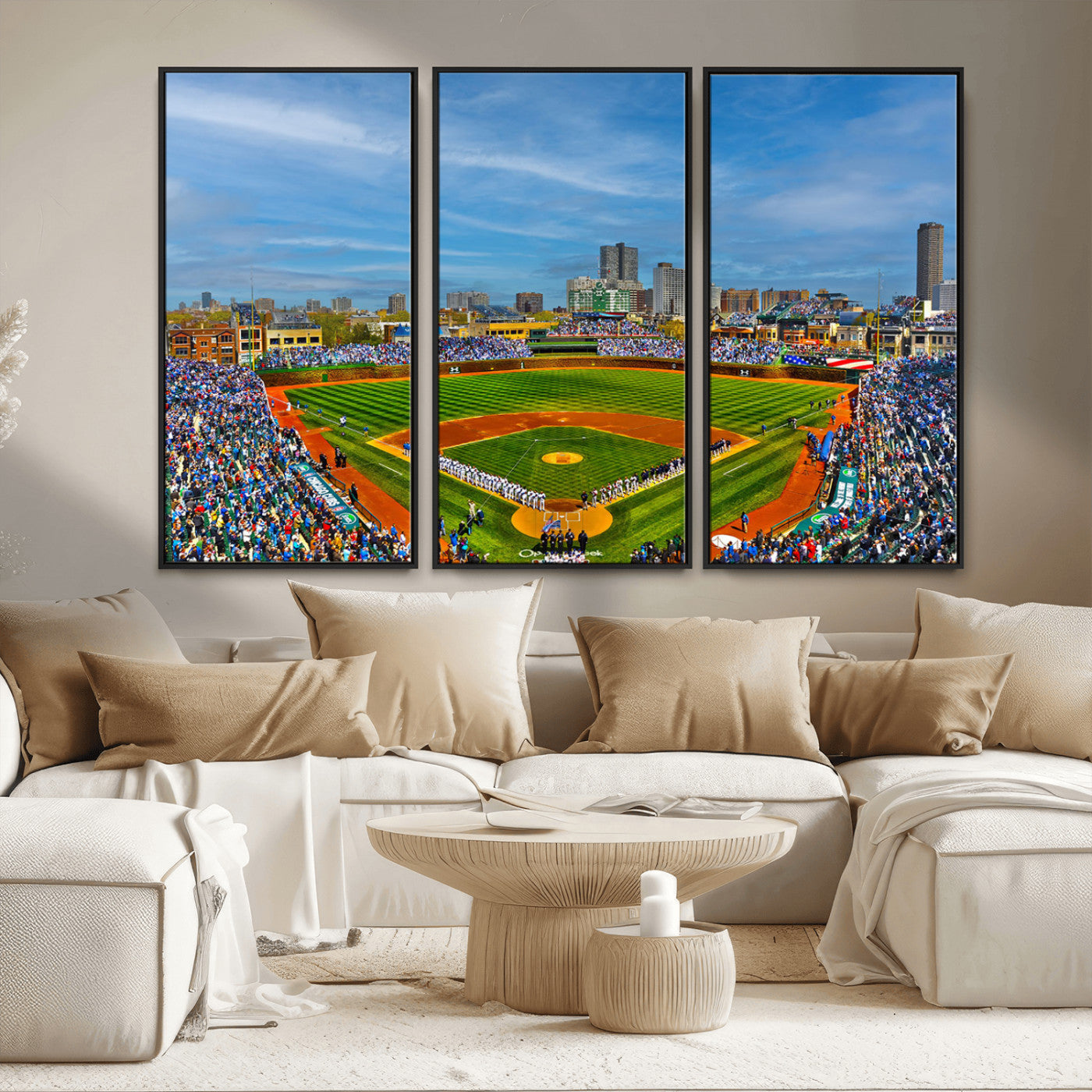 MGV-FC-48X32-3P - Wrigley Field Chicago Cubs Panoramic Multi Piece Canvas Wall Art - Iconic Baseball Stadium Canvas