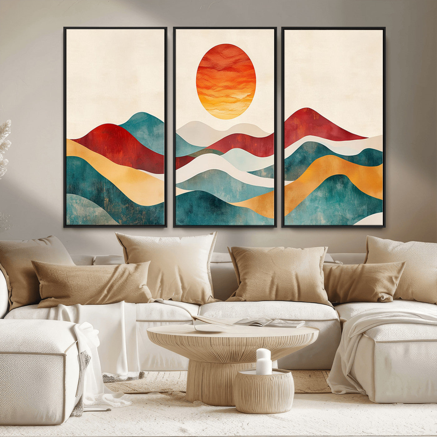 MGV-FC-48X32-3P - Southwest Mountain Canvas - Boho Triptych Wall Art - Rustic Woodland Nursery Decor - Abstract Nature