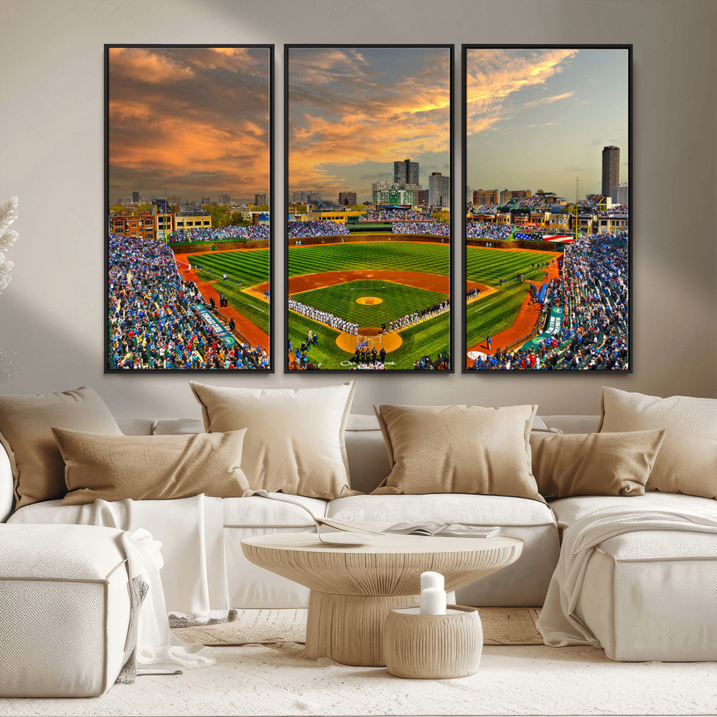 MGV-FC-48X32-3P - Chicago Wrigley Field Canvas Wall Art - Iconic Baseball Stadium Art Print - Wrigley Field Chicago