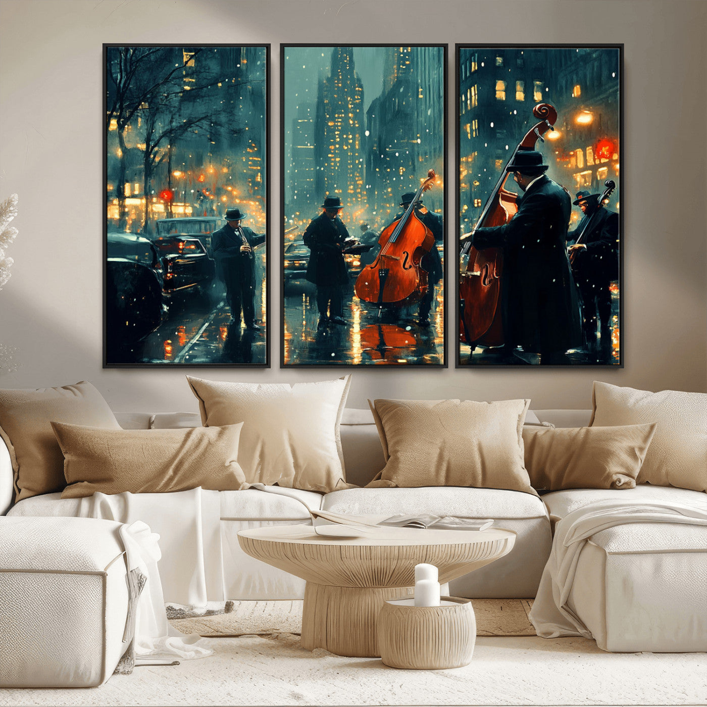 MGV-FC-48X32-3P - African American Jazz Art Print - Framed Abstract Music Canvas - Colorful Instrument Poster for