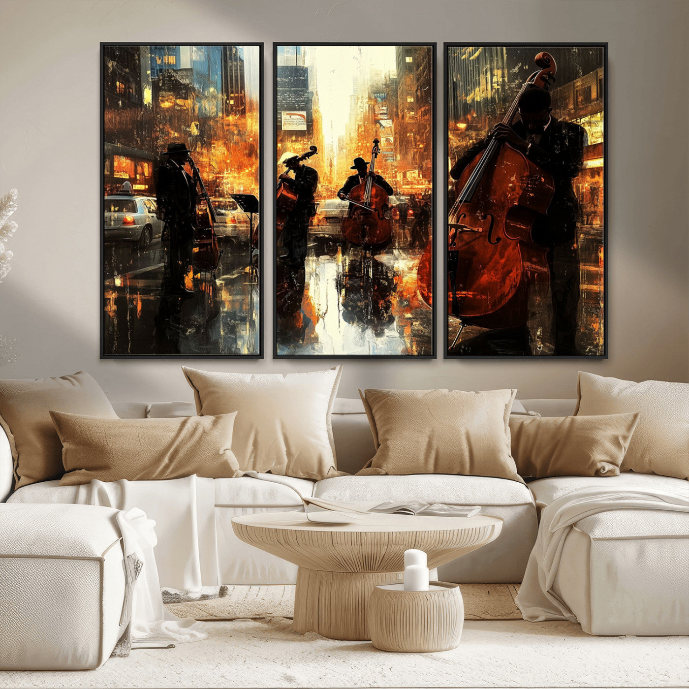 MGV-FC-48X32-3P - African American Abstract Jazz Wall Art - Framed Abstract Music Canvas - Colorful Instrument Canvsa