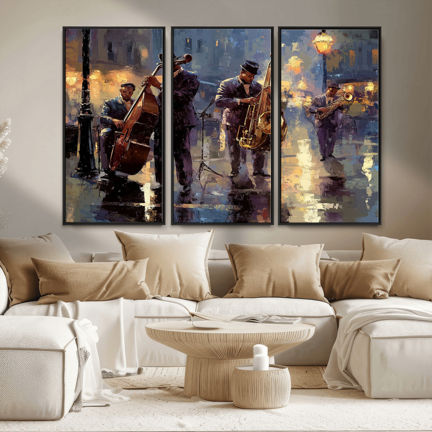 MGV-FC-48X32-3P - Afro Abstract Jazz Music Canvas Print - African American Wall Art - Colorful Framed Afro Abstract