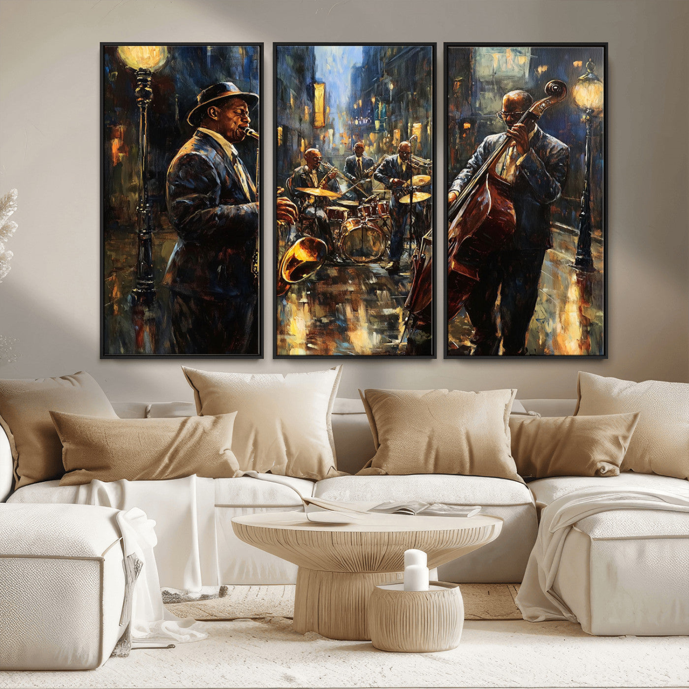 MGV-FC-48X32-3P - Jazz Canvas Wall Art Print - Abstract African American Music Art - Framed Posters for Living Room or