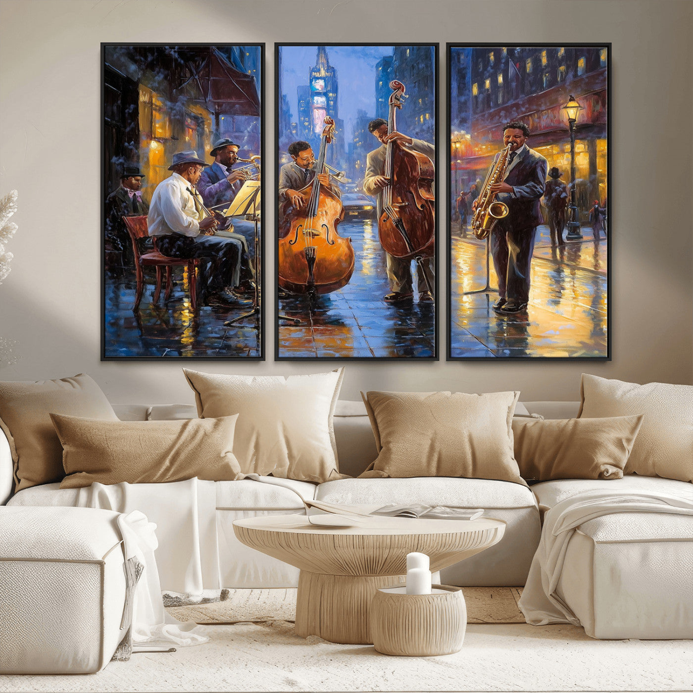 MGV-FC-48X32-3P - Colorful Jazz Wall Art - African American Music Canvas Print - Framed Abstract Music Poster for Home