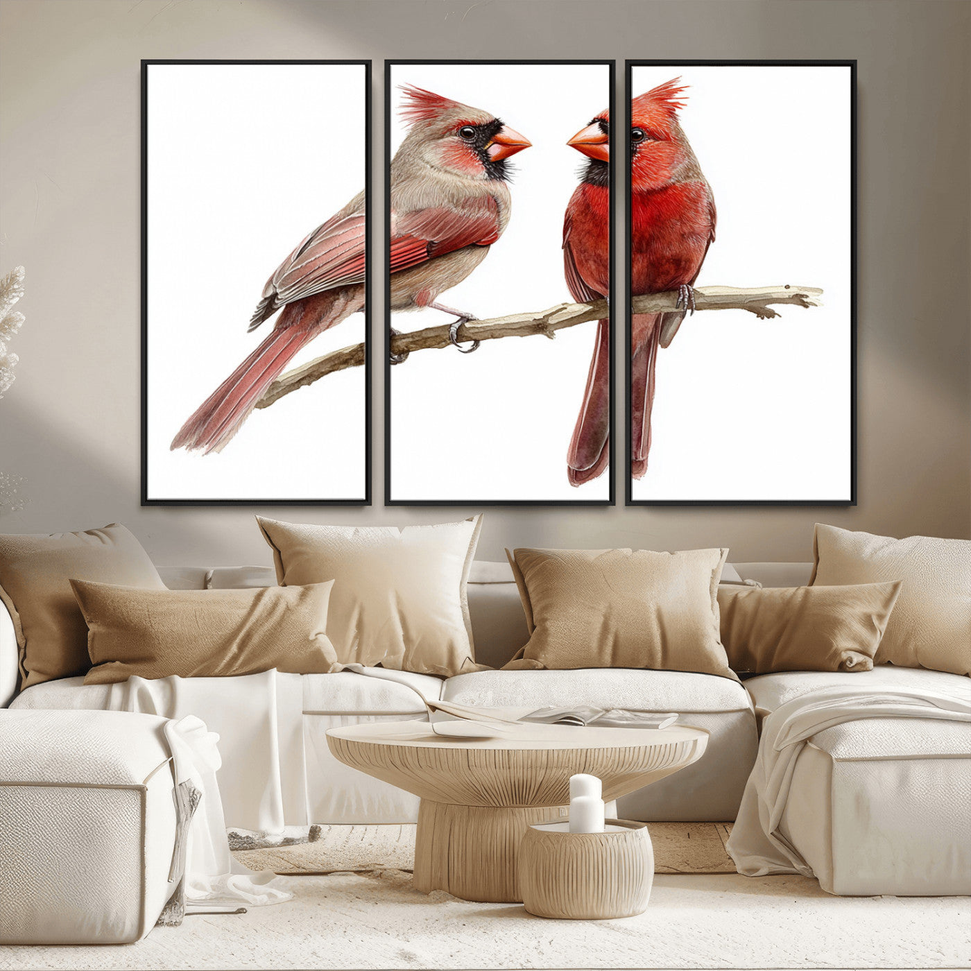 MGV-FC-48X32-3P - Cardinal Bird Canvas Wall Art - Male and Female Cardinal Print - Abstract Bird Wall Decor for Home -