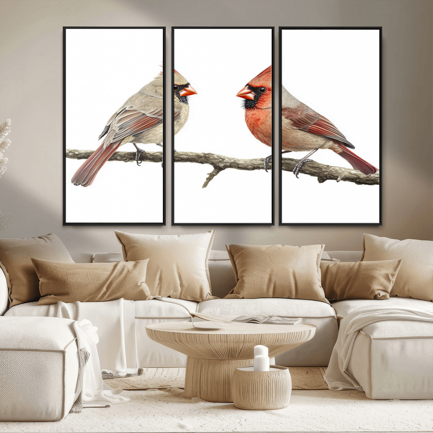 MGV-FC-48X32-3P - Cardinal Canvas Wall Art - Male and Female Cardinal Print - Nature-Inspired Bird Wall Decor for Home