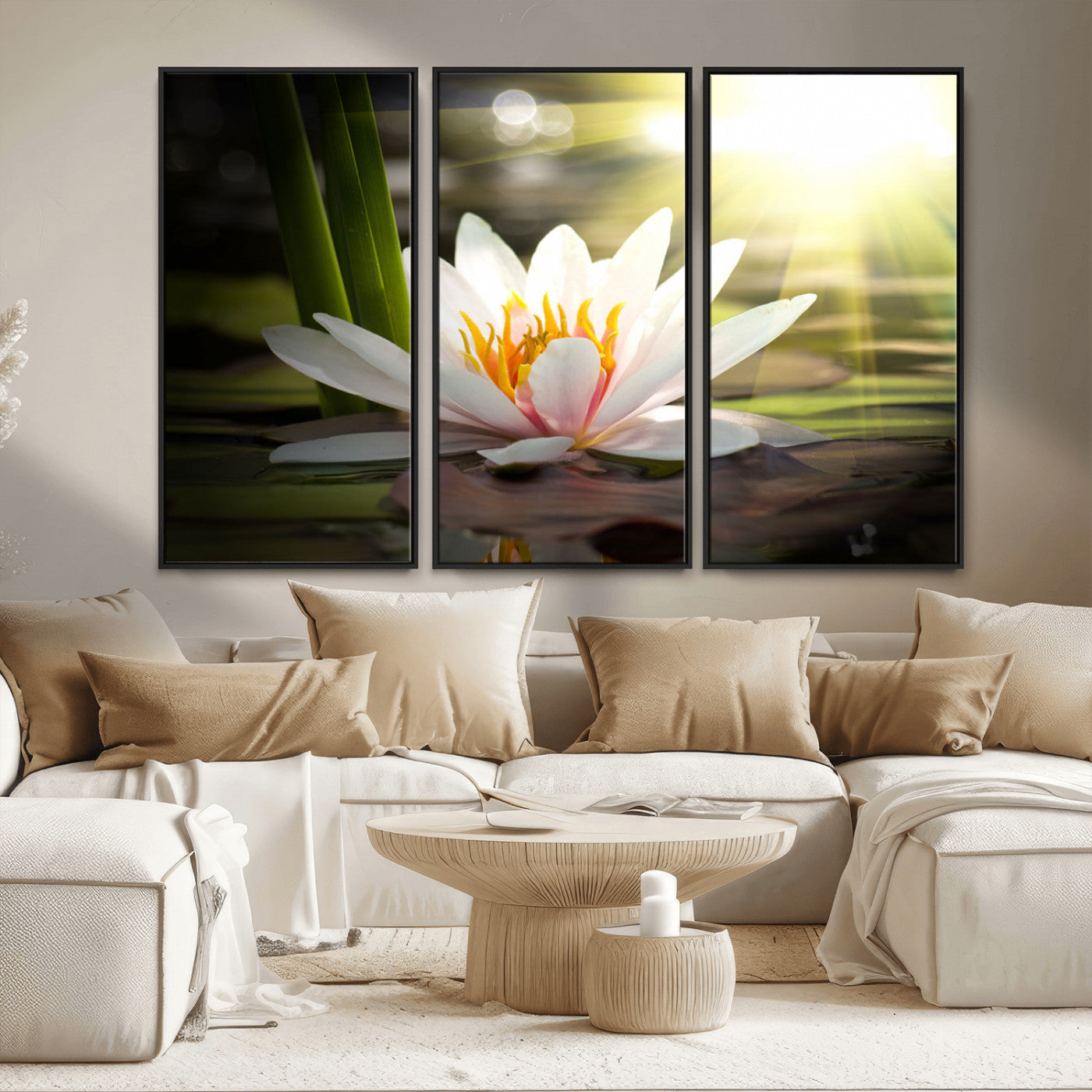 MGV-FC-48X32-3P - Lotus Flower Wall Art Canvas Print, Water Lily Large Wall Art Canvas Print