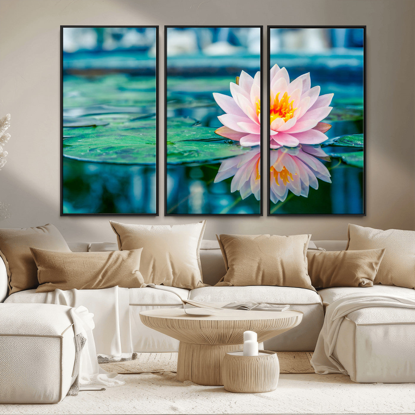 MGV-FC-48X32-3P - Lotus Flower Wall Art Canvas Print, Water Lily Large Wall Art Canvas Print for Yoga Room Decor,