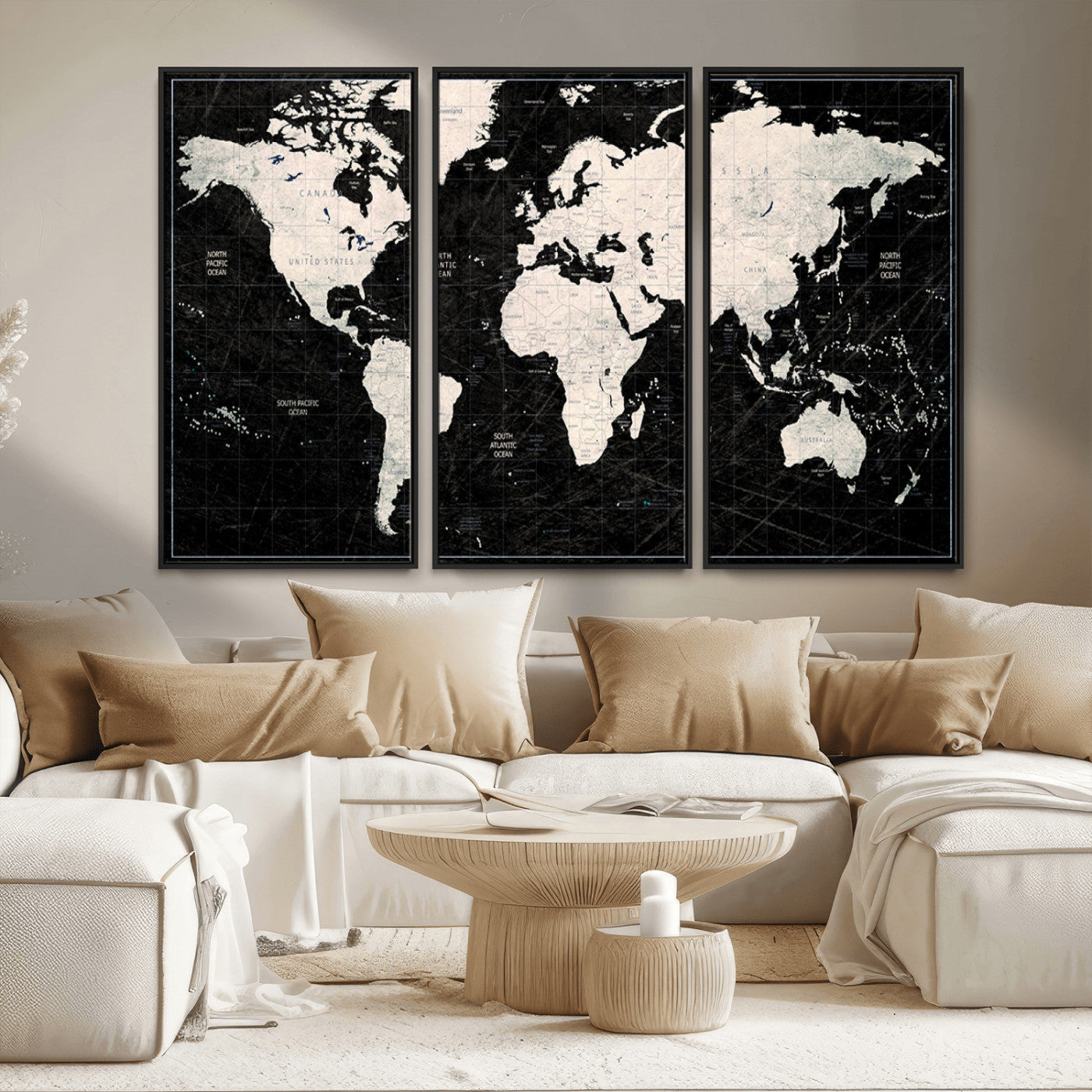 MGV-FC-48X32-3P - Push Pin World Map Canvas Print – Framed Wall Art for Couples to Track Their Travels – Anniversary