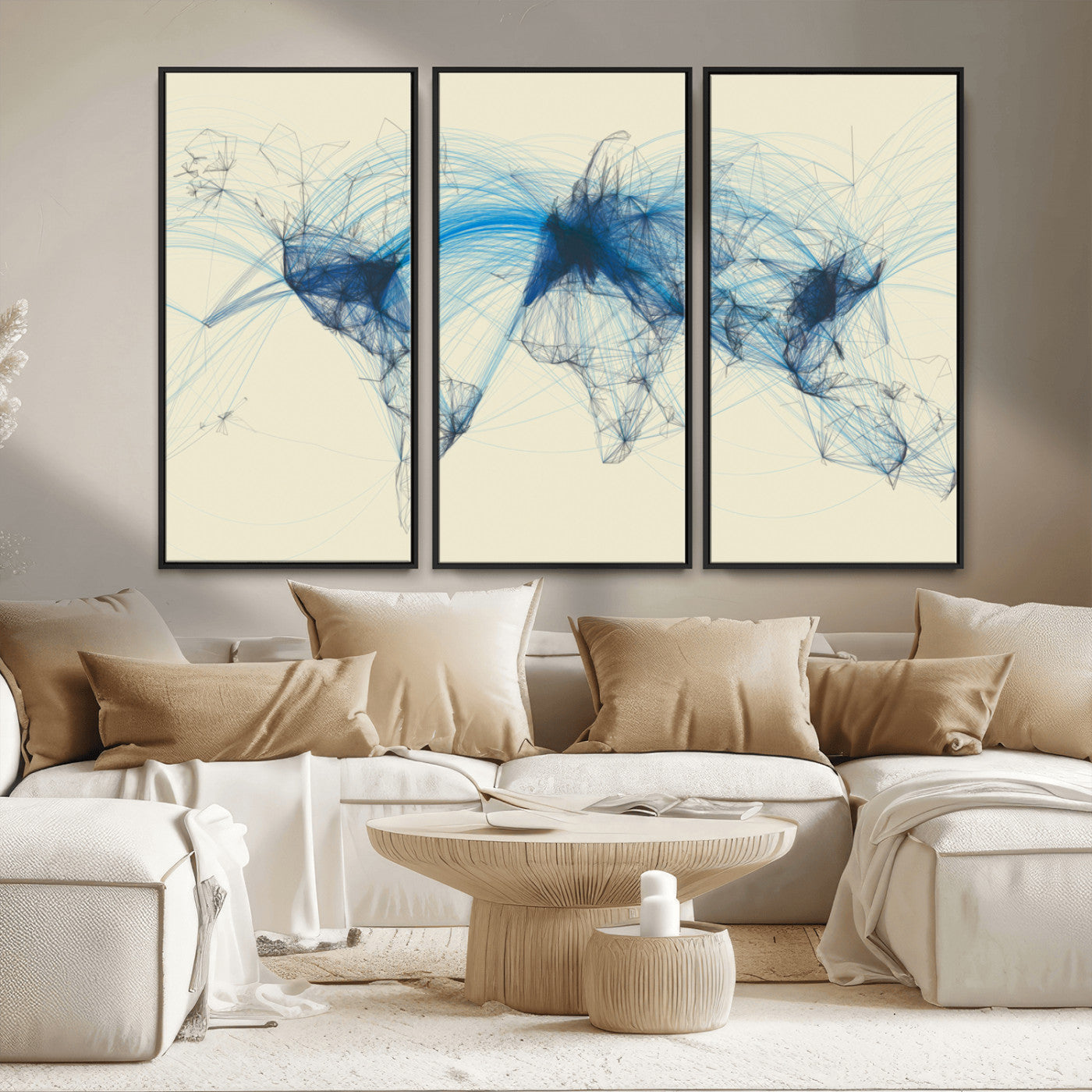 MGV-FC-48X32-3P - Flight Routes Map art Air Traffic Avi World Map with Blue Connections Canvas Wall Art – Modern