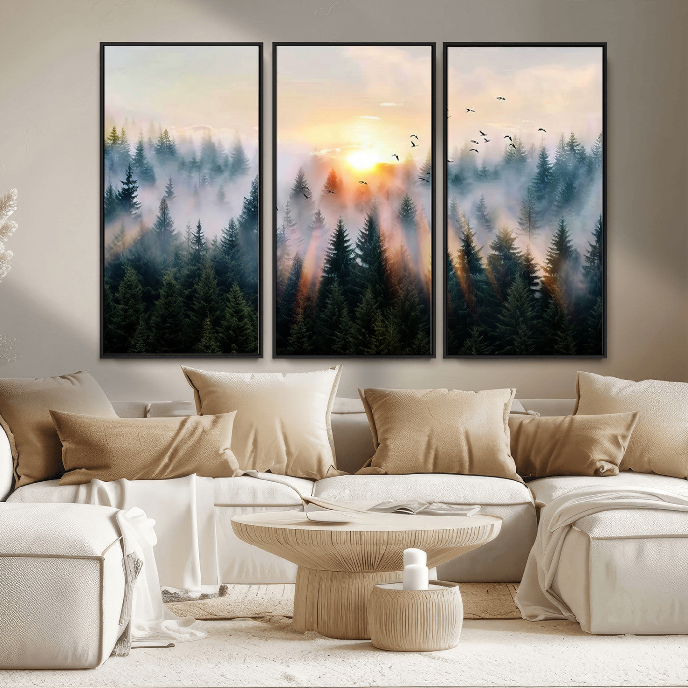MGV-FC-48X32-3P - Abstract Forest Wall Art - Serene Nature Canvas Print with Misty Forest Design for Modern Home or