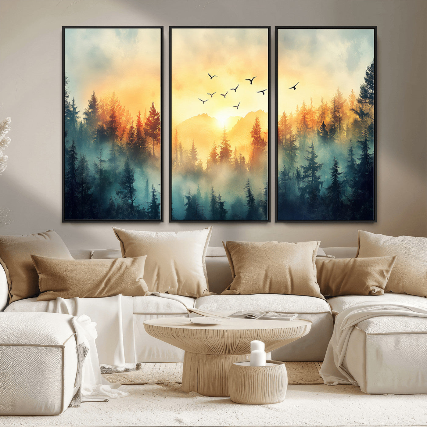 MGV-FC-48X32-3P - Abstract Forest Wall Art Print- Serene Nature Canvas Print with Misty Forest Design for Modern Home