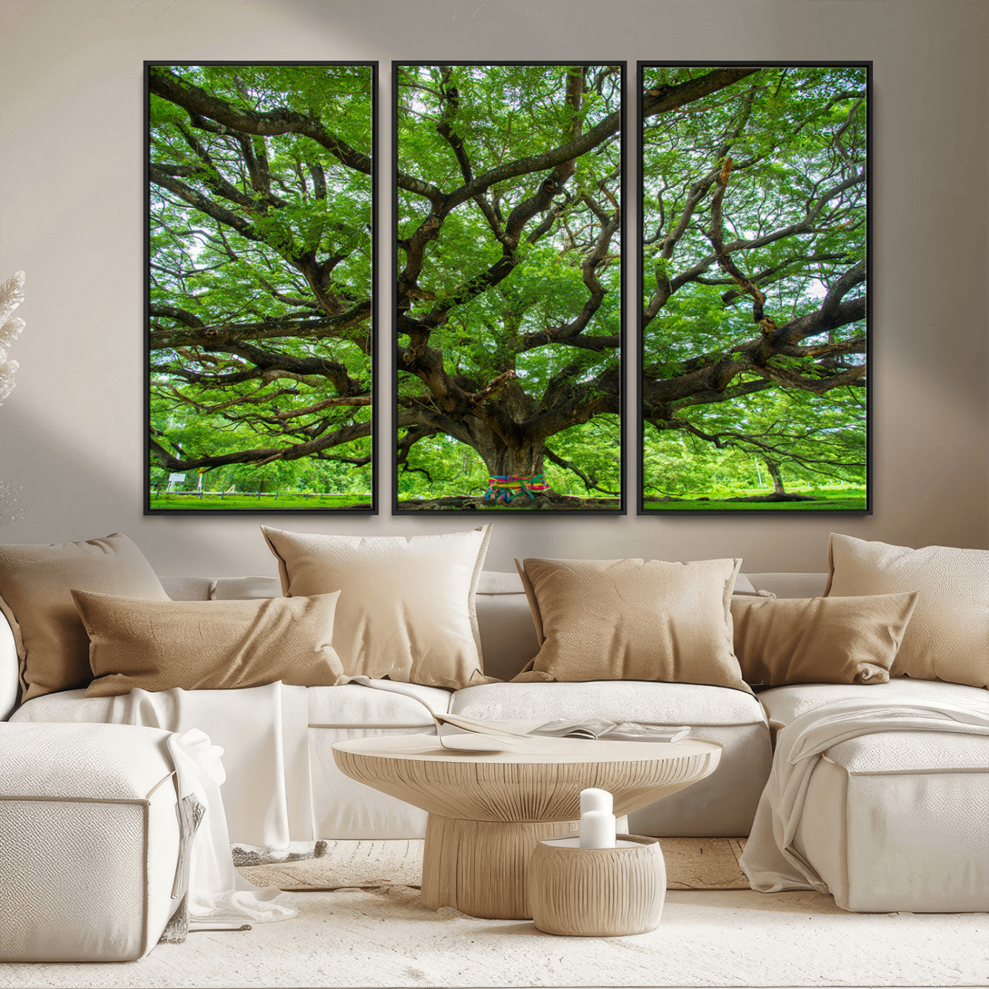 MGV-FC-48X32-3P - Oak Tree Wall Art Print, Forest Canvas Wall Art for Home and Office, Framed Angel Oak Tree Canvas