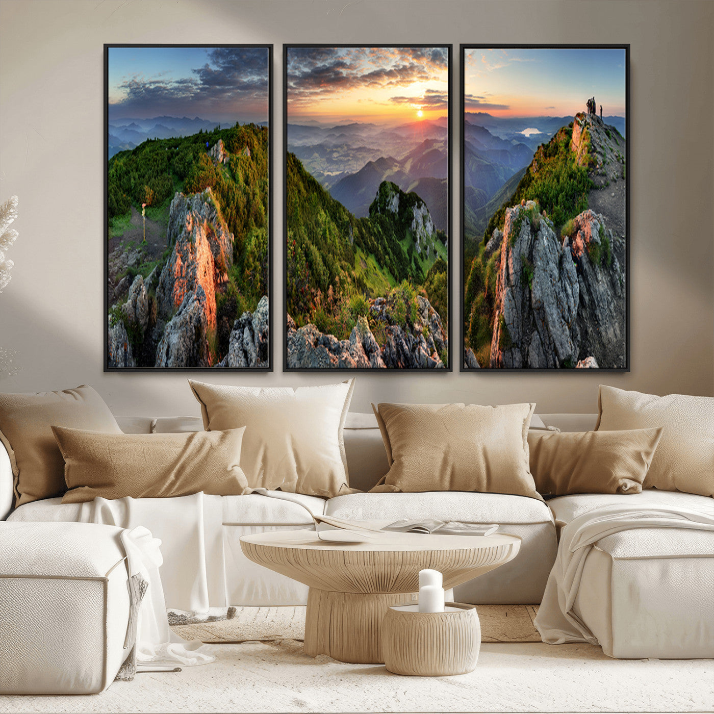 MGV-FC-48X32-3P - Mountain Sunset Panoramic Canvas Print – Scenic Wilderness Landscape, Majestic Summit , Multi-Panel