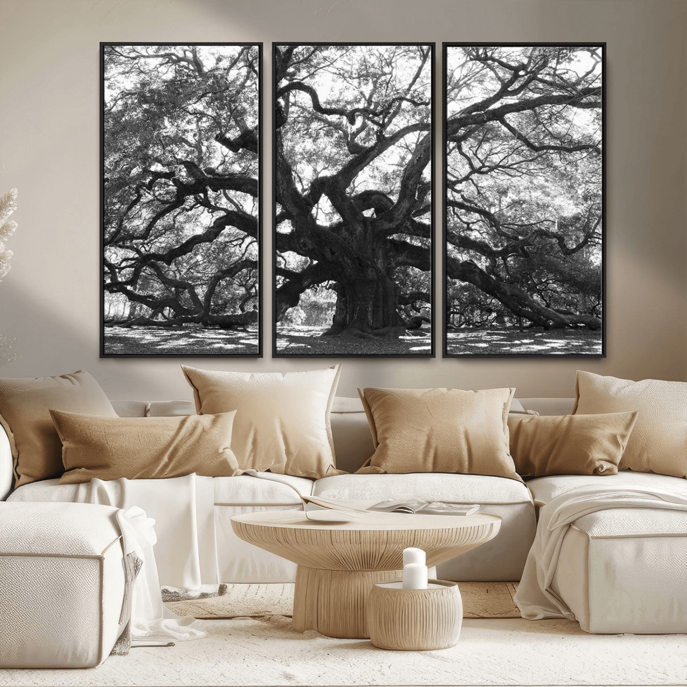 MGV-FC-48X32-3P - Ancient Oak Wall Art Canvas Print, Framed Twisted Branches Art Picture Print, Gnarled Tree Perfect Moody Nature Decor Artwork