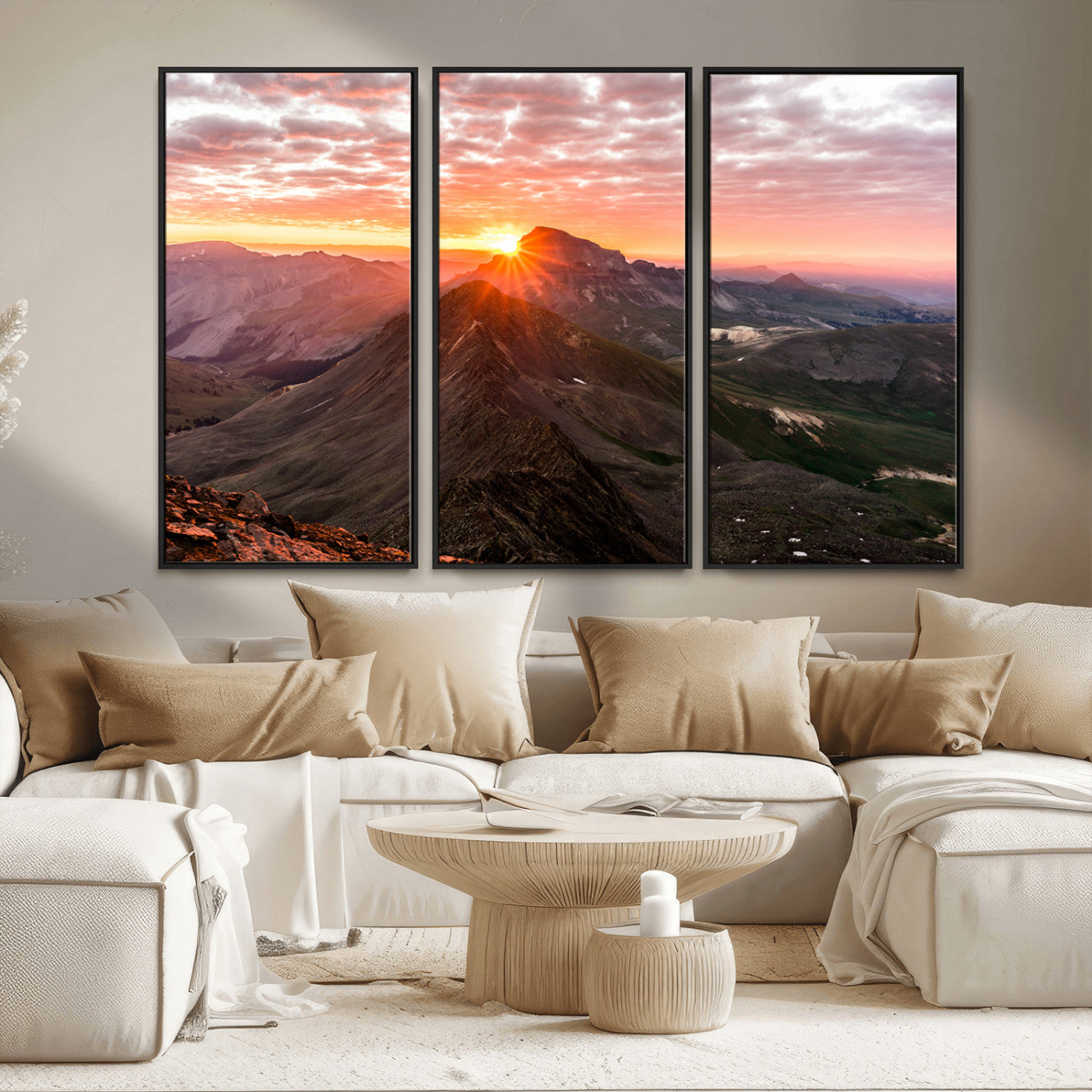 MGV-FC-48X32-3P - Majestic Sunrise Wall Art – Canvas Print of Rugged Mountain Peaks, Vibrant Sky, Serene Landscape, Nature Decor for Home or Office