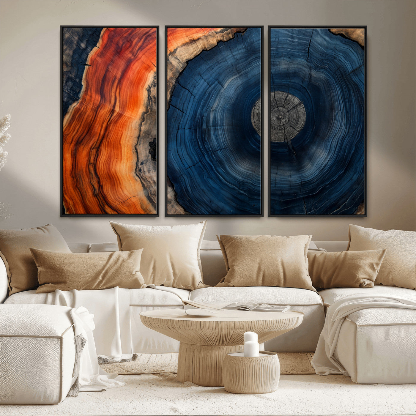 MGV-FC-48X32-3P - Tree Rings Wall Art Canvas Print, Rustic Wood Print, Framed Natural Texture Art Print, Wood Grain