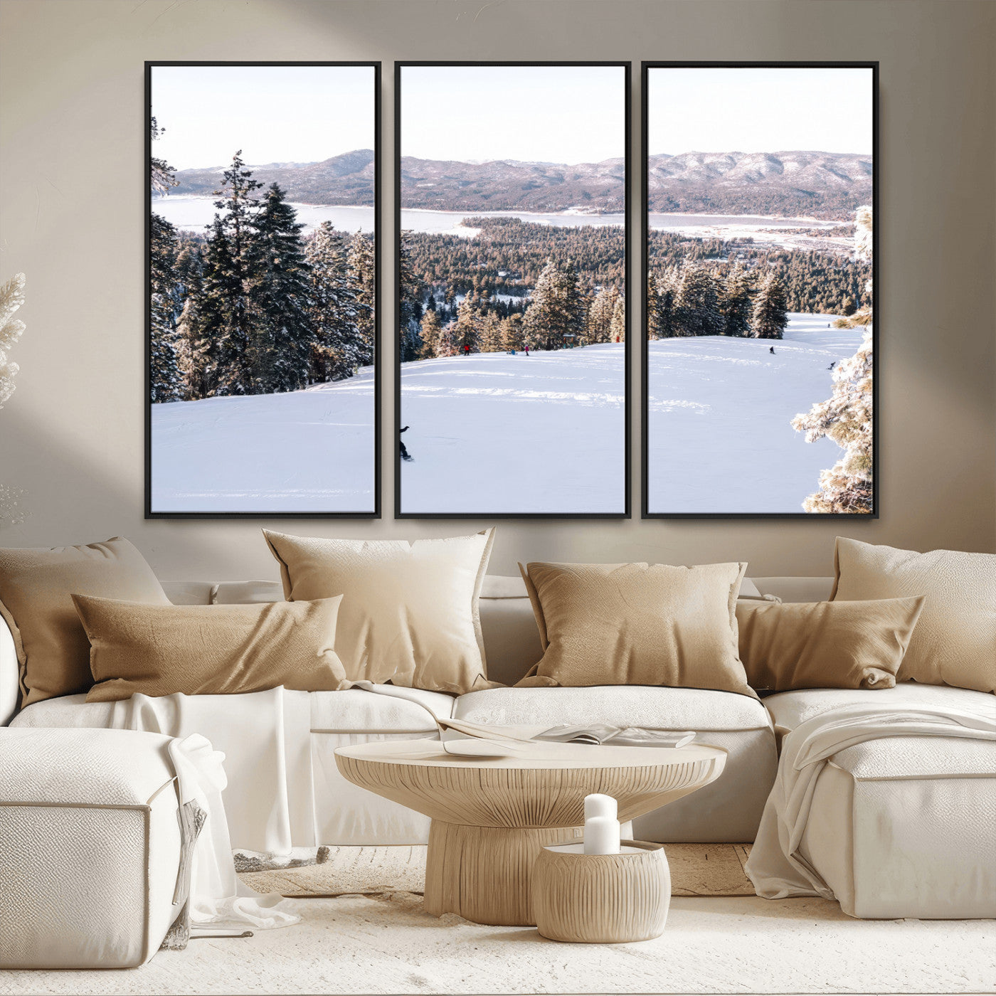 79857868-MGV-CV-36X24 - Snowboarder Wall Art – Winter Slope Canvas Print, Pine Forest, Snow-Covered Mountains, Outdoor Adventure for Living Room or Cabin Decor