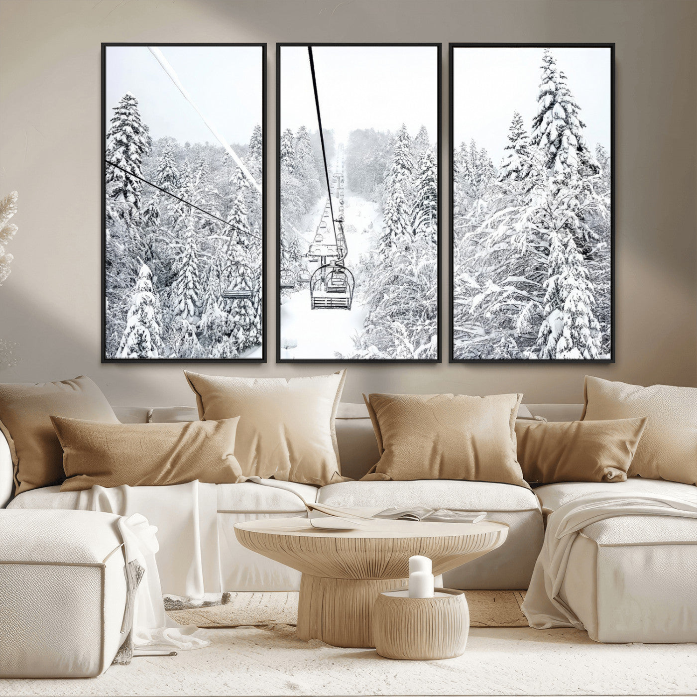 MGV-FC-48X32-3P - Winter Snow Ski Lift Wall Art Canvas Print Winter Trees Print