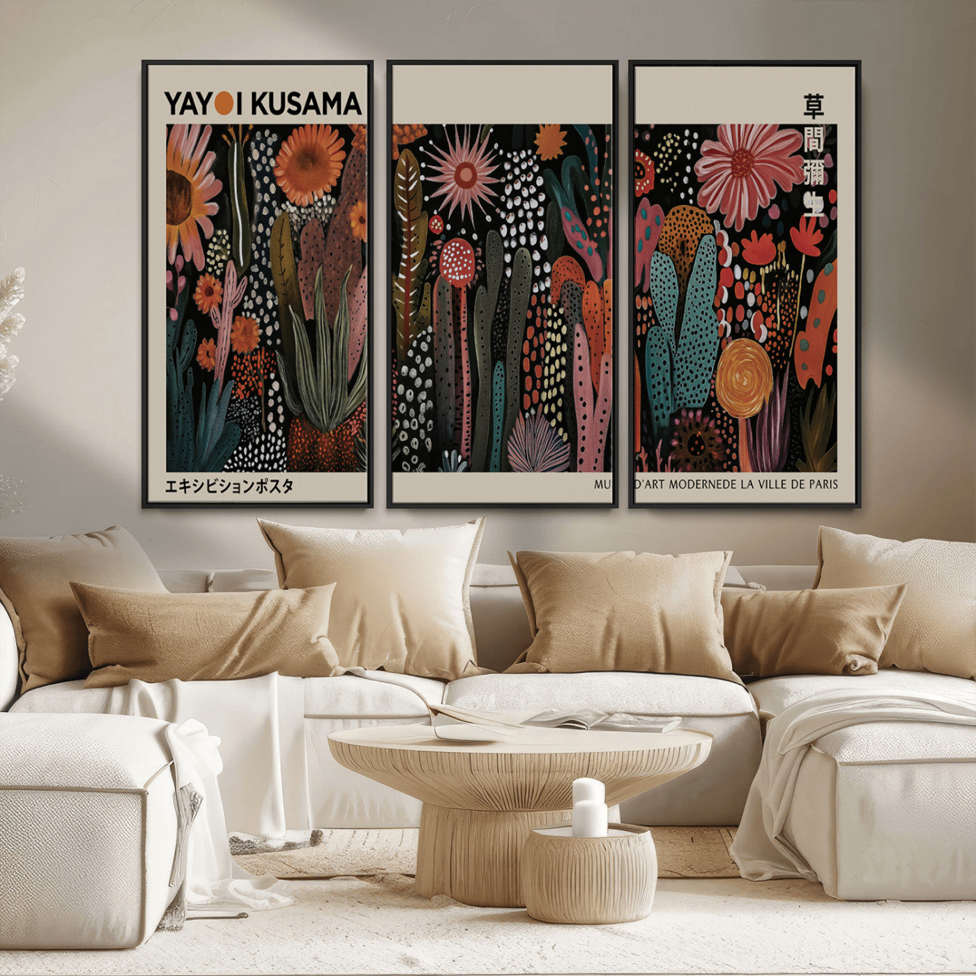 MGV-FC-48X32-3P - Modern Japanese Wall Art Print Yayoi Kusama Canvas Wall Art Abstract Mount Fuji Canvas Print