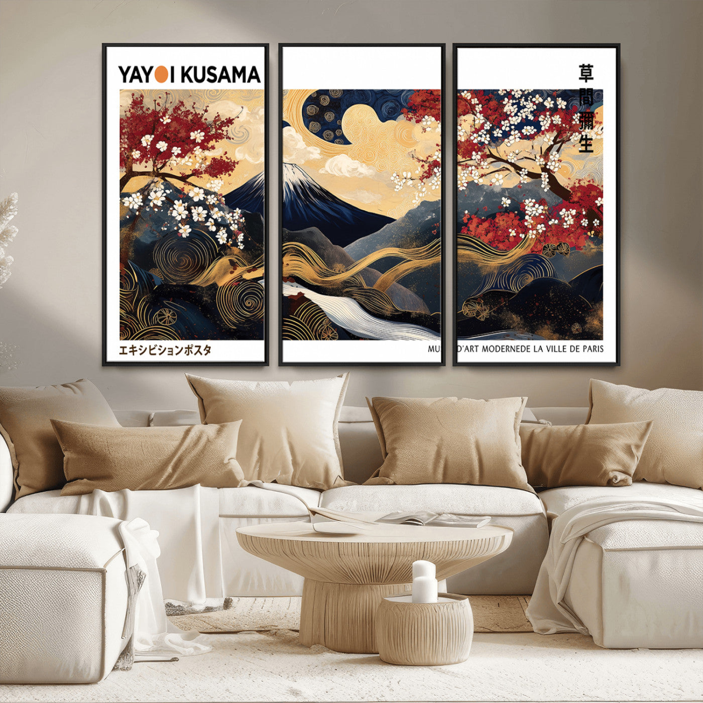 MGV-FC-48X32-3P - Modern Mount Fuji Print, Yayoi Kusama Canvas Wall Art, Abstract Mount Fuji Canvas Print, Japanese