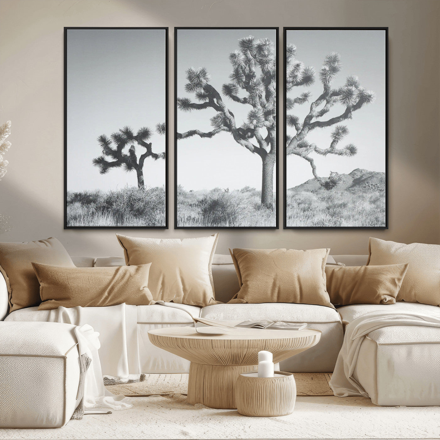 MGV-FC-48X32-3P - Calm Earthy Aesthetic Wall Art Canvas Print, Framed Arid Terrain Decor Art Picture Print, Joshua Tree Perfect Rustic Minimalist Decor Artwork