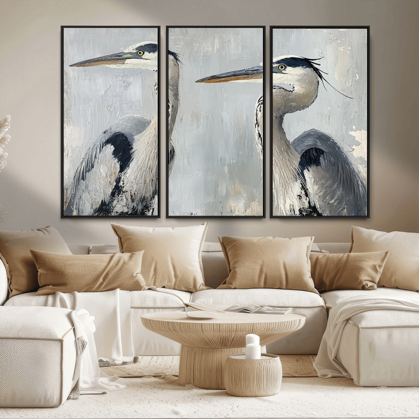 MGV-FC-48X32-3P - Bird Canvas Decor Wall Art Canvas Print, Framed Coastal Bird Pair Art Picture Print, Minimalist Wildlife Wall Perfect Coastal Minimalist Decor Artwork