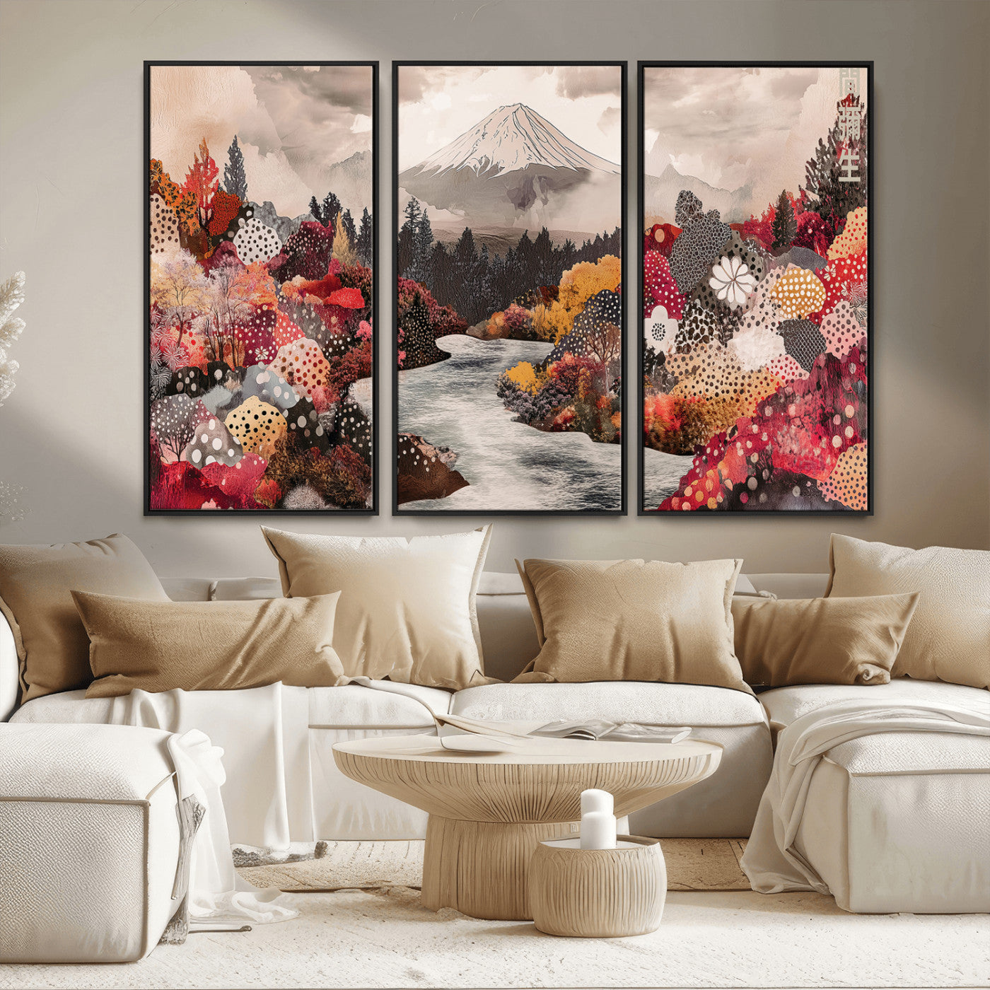 MGV-FC-48X32-3P - Mountain Wall Art Wall Art Canvas Print, Framed Autumn Forest Art Picture Print, Cottagecore Landscape Perfect Cottagecore Boho Decor Artwork