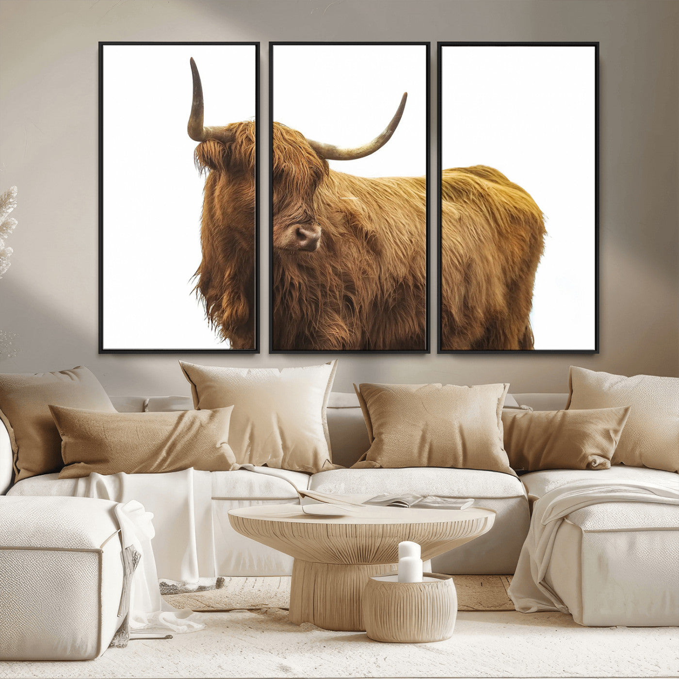 MGV-FC-48X32-3P - Highland Cow Wall Art Canvas Print, Framed Farmhouse Wall Art Art Picture Print, Rustic Animal Decor Perfect Rustic Farmhouse Decor Artwork