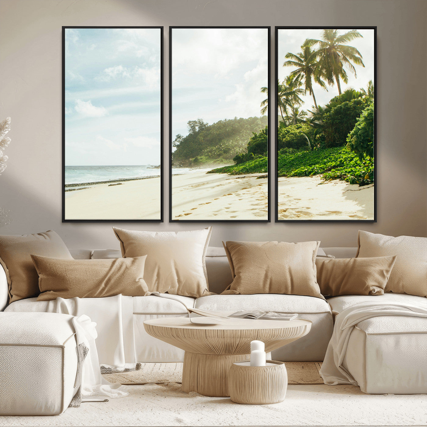 MGV-FC-48X32-3P - Relaxing Beach Wall Art Canvas Print, Framed Ocean View Art Picture Print, Coastal Serenity Perfect Tropical Coastal Decor Artwork