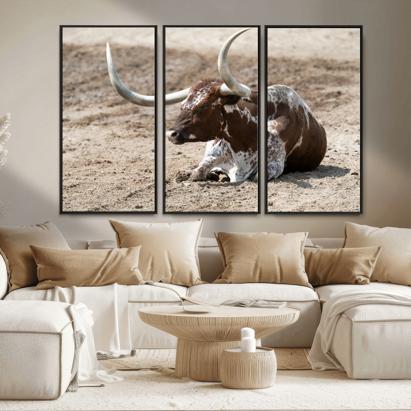 76549210-MGV-FC-48X32-3P_Black-Texas Longhorn Wall Art Canvas Print, Framed Country Living Art Picture Print, Farmhouse Perfect