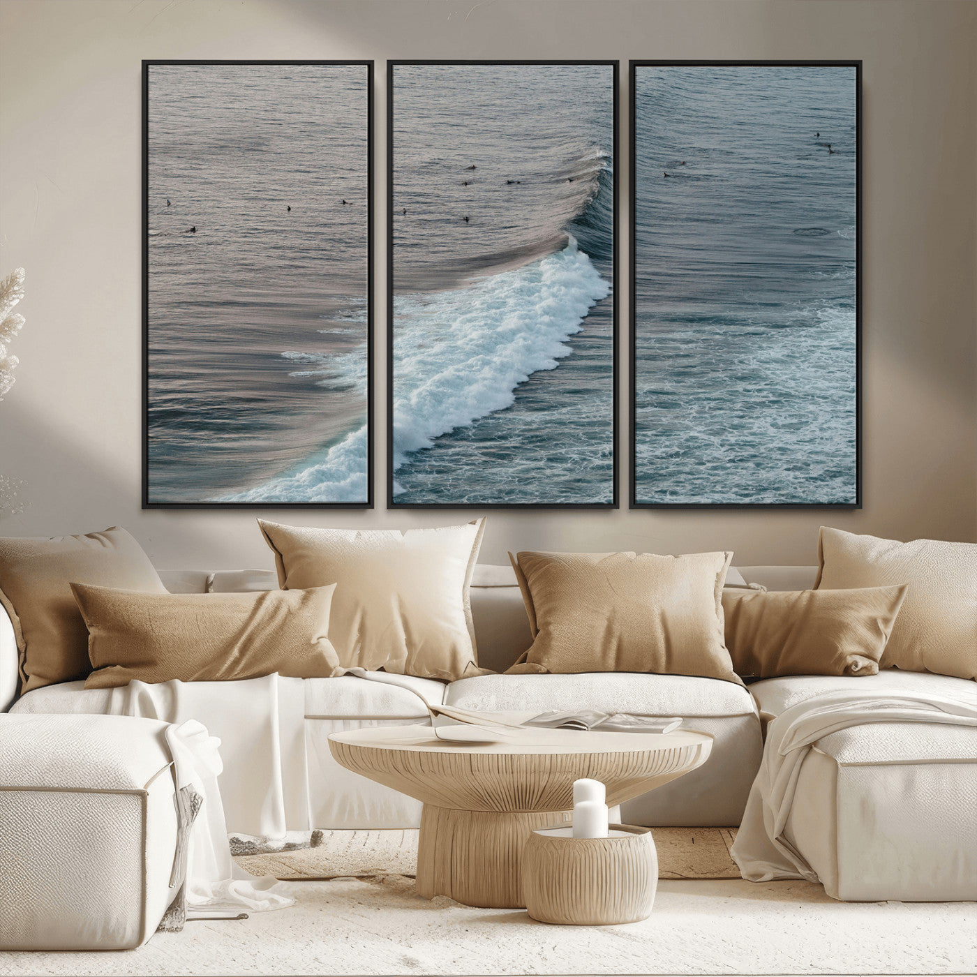 MGV-FC-48X32-3P - Ocean Waves Wall Art Canvas Print, Framed Coastal Serenity Art Picture Print, Surf Perfect Coastal Decor Artwork
