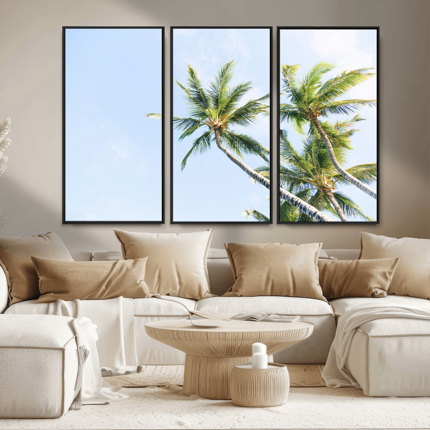MGV-FC-48X32-3P - Palm Trees Wall Art Canvas Print, Framed Tropical Art Picture Print, Coastal Perfect Tropical Decor Artwork