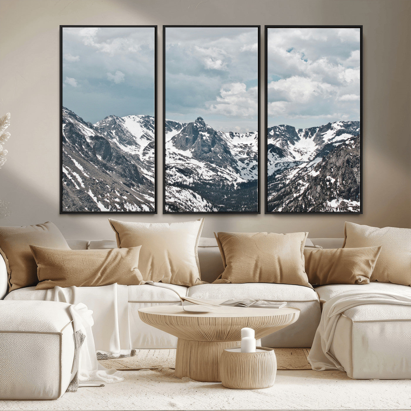 MGV-FC-48X32-3P - Snowy Peaks Wall Art Canvas Print, Framed Alpine Wilderness Art Picture Print, Mountain Escape Perfect Winter Serenity Decor Artwork