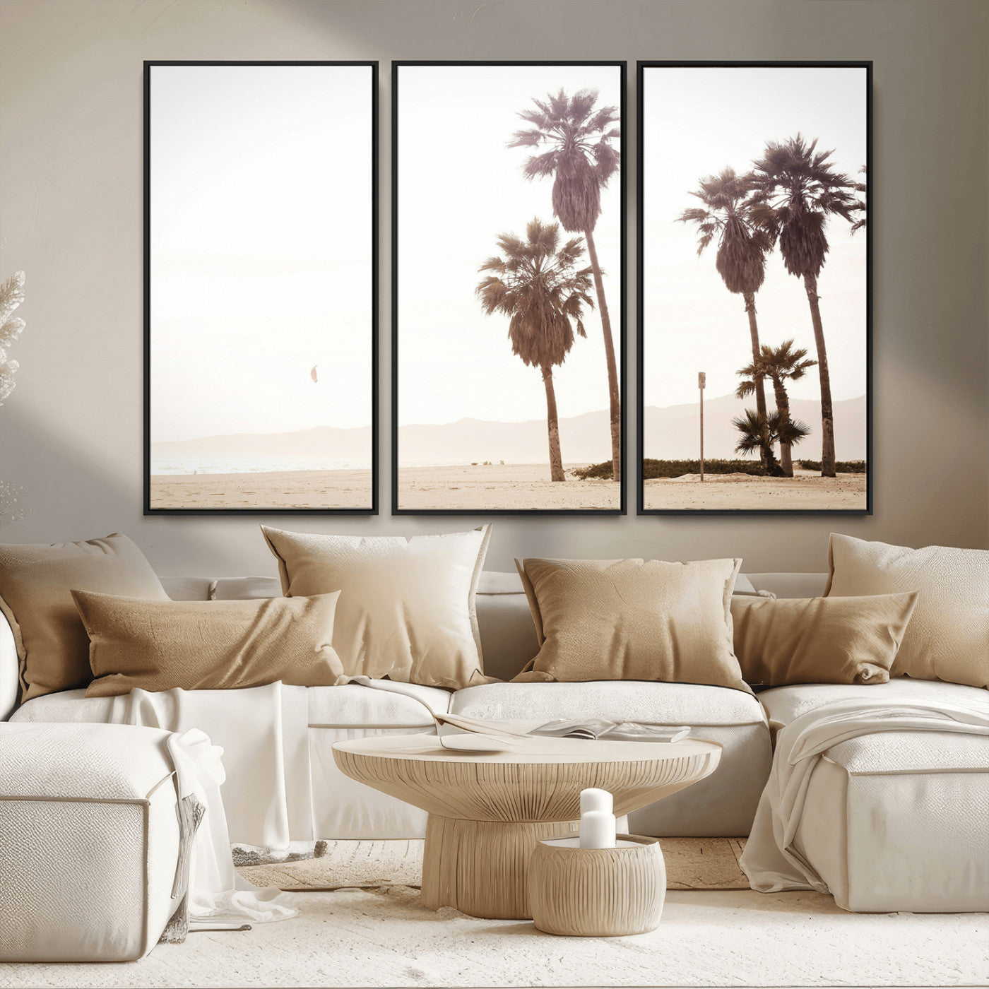 MGV-FC-48X32-3P - Coastal Light Wall Art Canvas Print, Framed Relaxing Shoreline Art Picture Print, Minimalist Ocean Perfect Tropical Serenity Decor Artwork