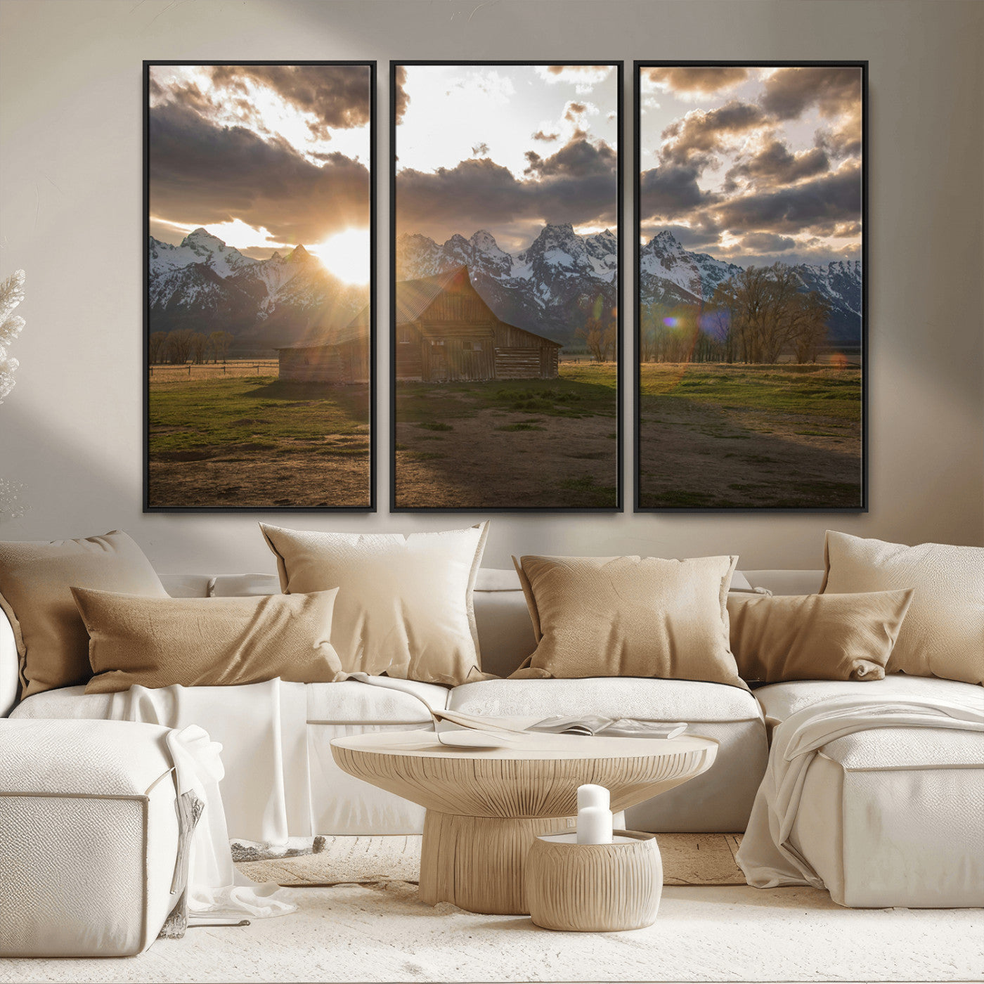 MGV-FC-48X32-3P - Snowy Peaks Wall Art Canvas Print, Framed Nature Escape Art Picture Print, Rustic Charm Perfect Rustic Western Decor Artwork