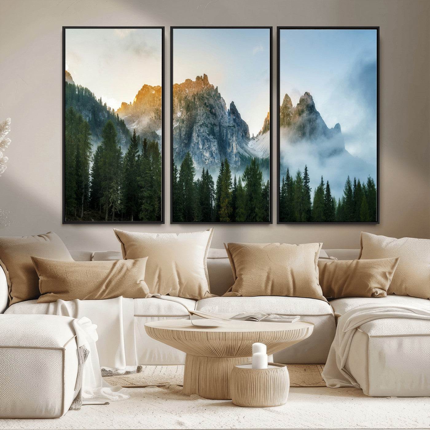MGV-FC-48X32-3P - Wilderness Wall Art Wall Art Canvas Print, Framed Nature Landscape Decor Art Picture Print, Misty Forest Photography Perfect Rustic Nature Decor Artwork