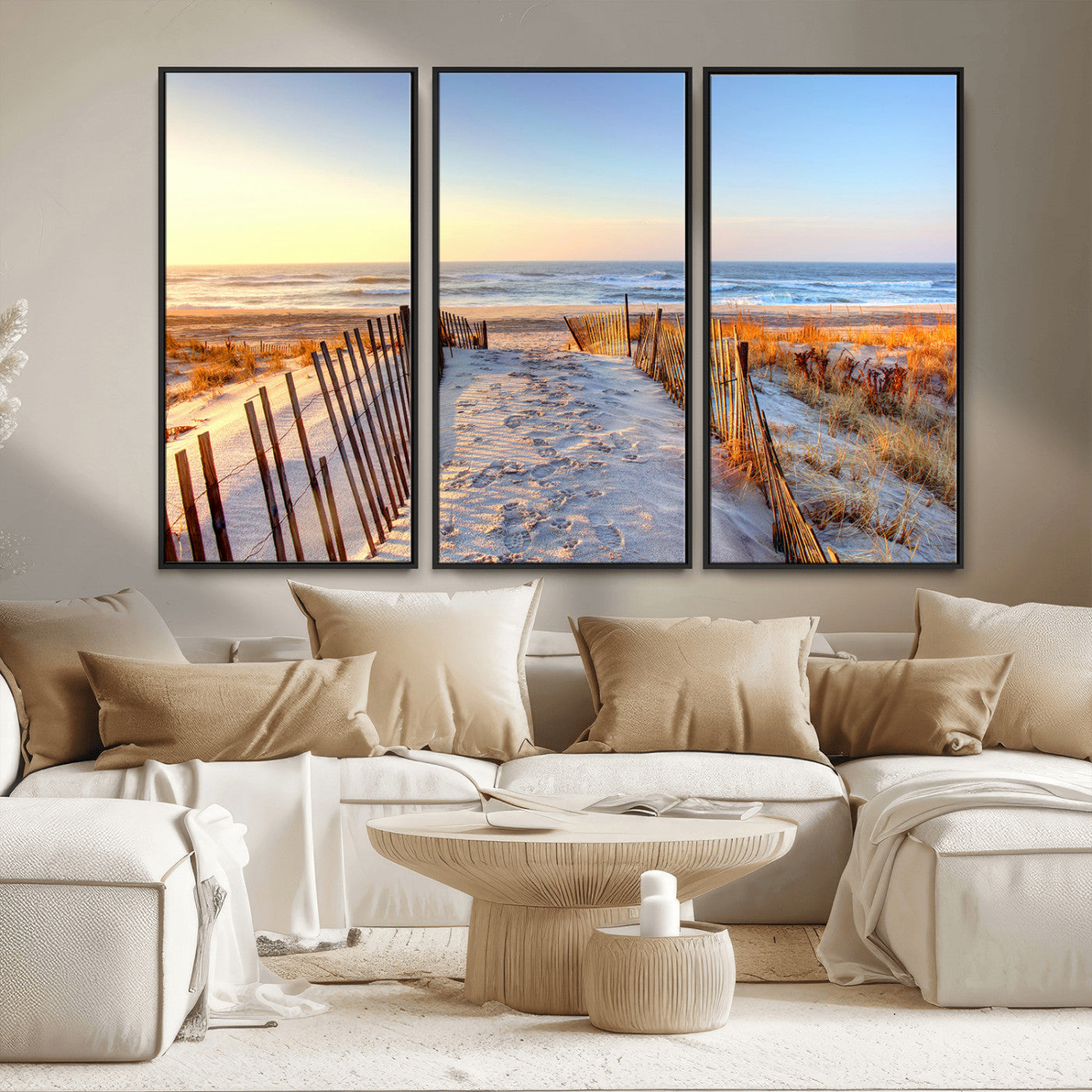 MGV-FC-48X32-3P - Ocean Sunset Wall Art Wall Art Canvas Print, Framed Nautical Photography Art Picture Print, Summer Beach House Decor Perfect Coastal Serenity Decor Artwork