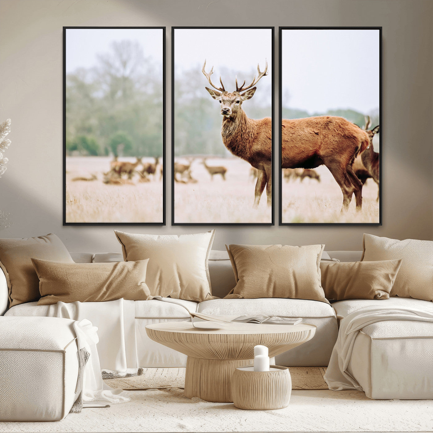 MGV-FC-48X32-3P - Rustic Nature Print Wall Art Canvas Print, Framed Deer Canvas Wall Art Art Picture Print, Nordic Animal Art Perfect Rustic Nature Decor Artwork