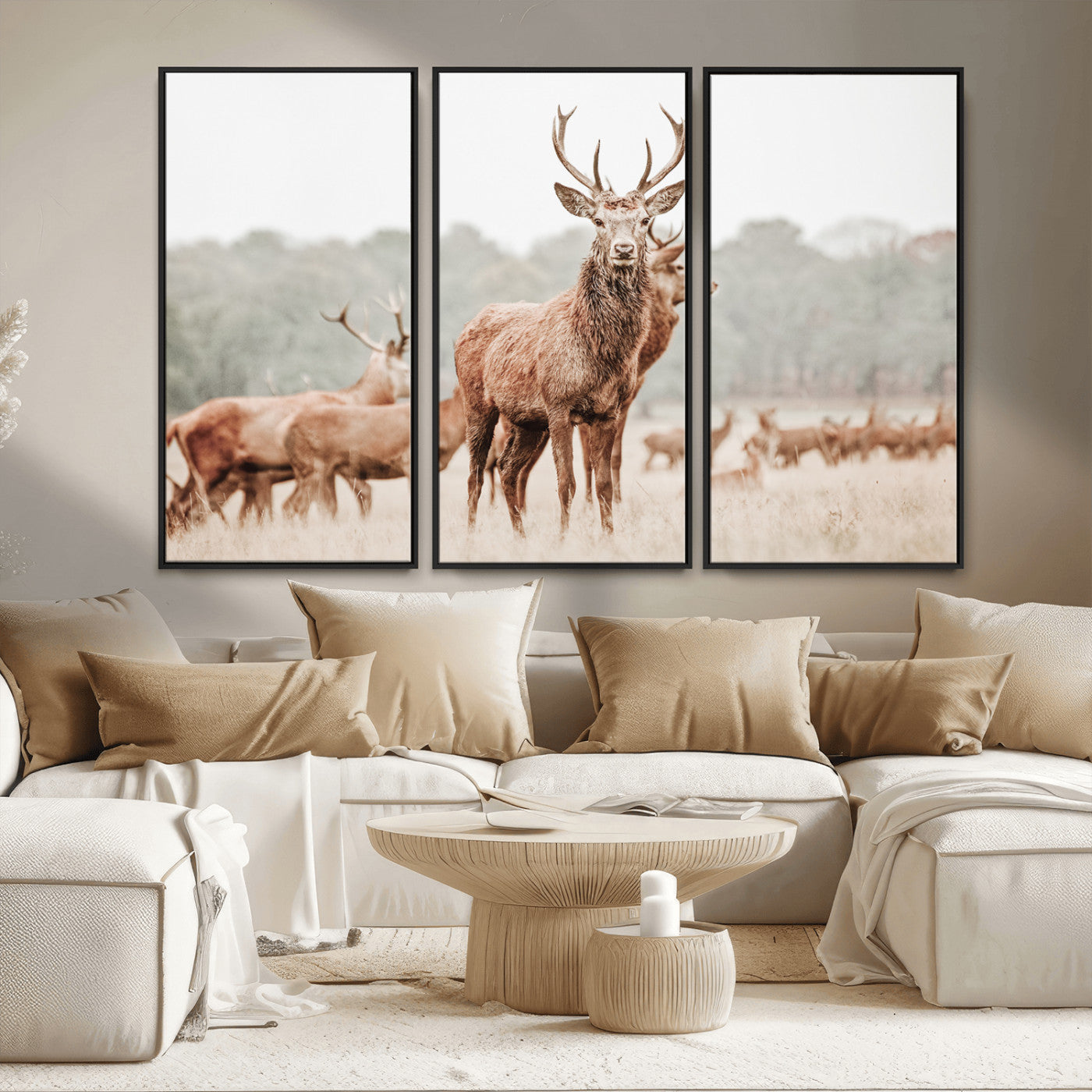 MGV-FC-48X32-3P - Rustic Nature Art Wall Art Canvas Print, Framed Stag Canvas Print Art Picture Print, Woodland Decor Perfect Rustic Lodge Decor Artwork